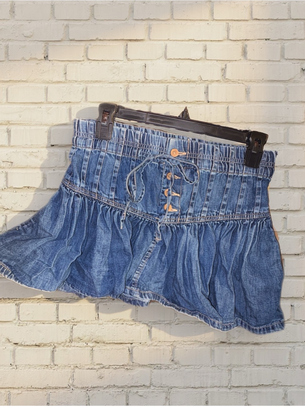 Free People Boho Cotton Blue Demim Ruffled Mini Skirt